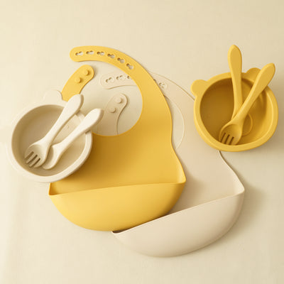 Silicone Baby Feeding Set (Bowl, Spoon, Bib)